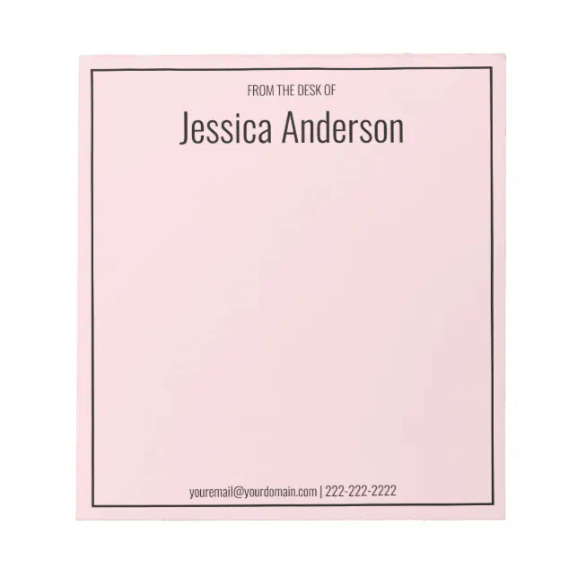From the Desk of Your Name Pale Pink & Black Text Notepad | Zazzle