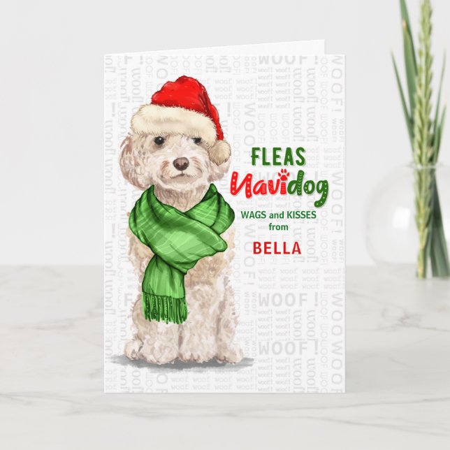 from the Dog Champagne Cockapoo  Fleas Navidog Hol Holiday Card (Front)