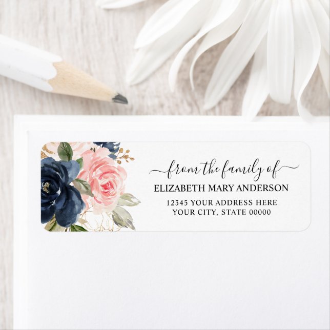 From the Family Funeral Memorial Navy Pink Floral Label (Insitu)
