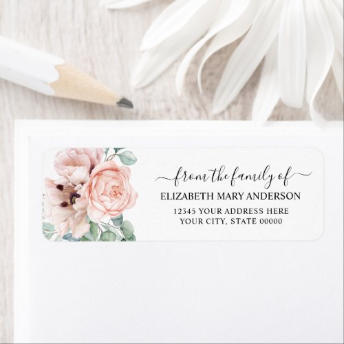 From the Family Funeral Memorial Pink Peony Floral Label