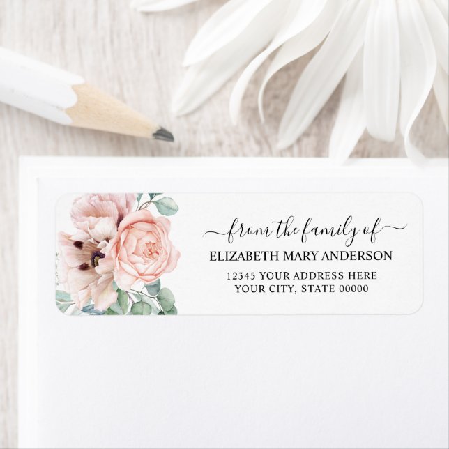 From the Family Funeral Memorial Pink Peony Floral Label (Insitu)