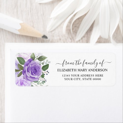 From the Family Funeral Memorial Purple Floral Label