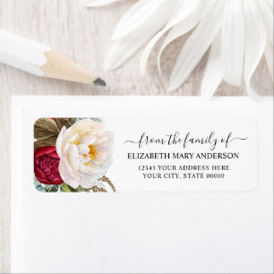 From the Family Funeral Memorial Red White Floral Label