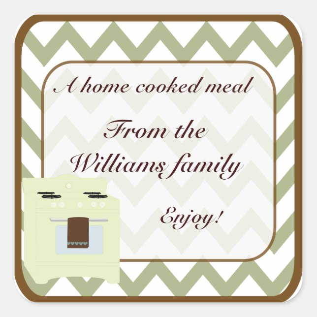 From the Kitchen of Chevron Small Green/Brown Square Sticker (Front)