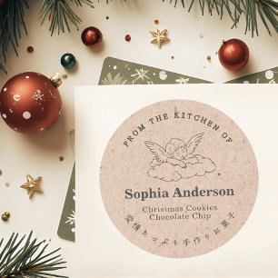 From the Kitchen of Christmas Angel Wing Kraft Classic Round Sticker