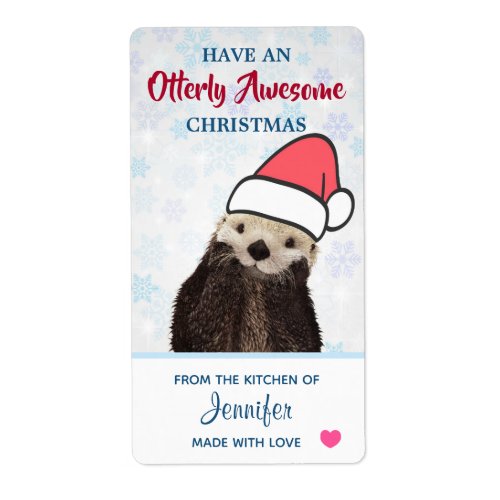 From the Kitchen of Christmas Otter in Santa Hat Label