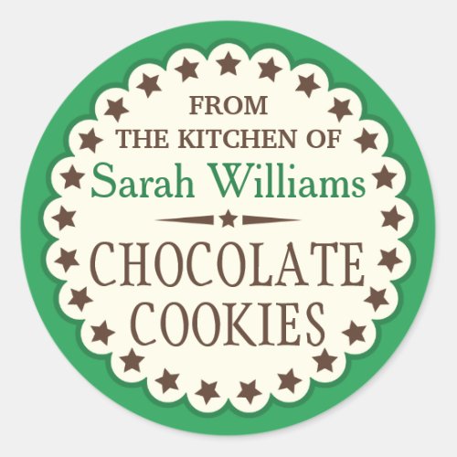 From the kitchen of cookie swap green brown favor classic round sticker