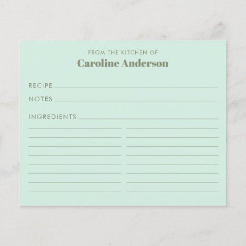 From The Kitchen of Custom Mint Sage Recipe Card