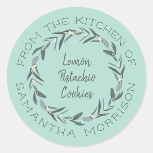 From The Kitchen Of  Eucalyptus Wreath Mint Green Classic Round Sticker