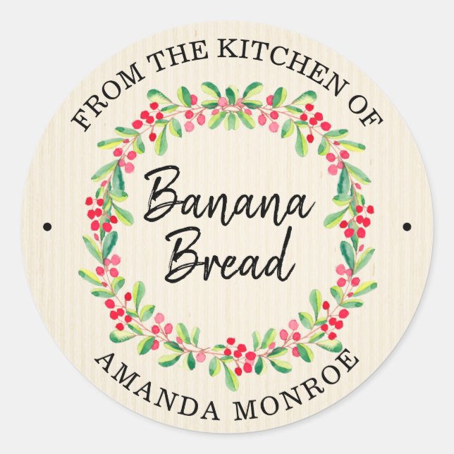 From the Kitchen of Floral Wreath Classic Round Sticker (Front)