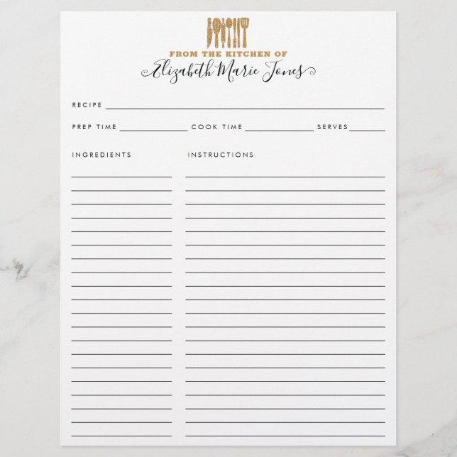 From the Kitchen of Gold Glitter Utensils Recipe (Front)