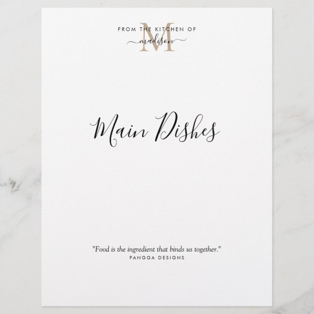 From the Kitchen of Gold Monogram Recipe Divider (Front)