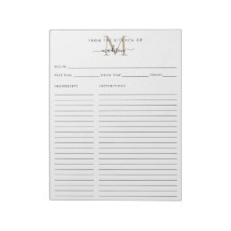 From the Kitchen Of Gold Monogram Recipe Sheet Notepad
