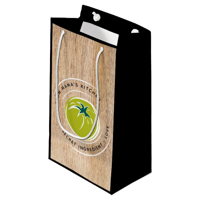 From the Kitchen of ... Green Tomato Rustic Wood Small Gift Bag (Front Angled)