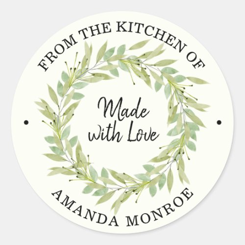 From the Kitchen of Greenery Wreath Classic Round Sticker