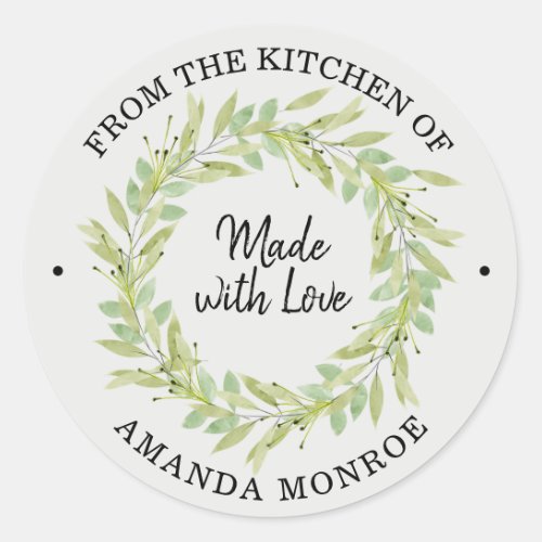 From the Kitchen of Greenery Wreath Classic Round Sticker