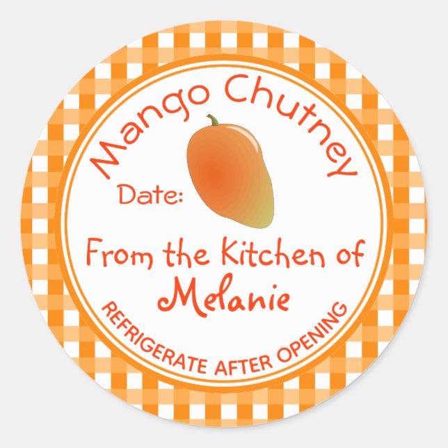 From the Kitchen of Mango Chutney Homemade Canning Classic Round Sticker (Front)