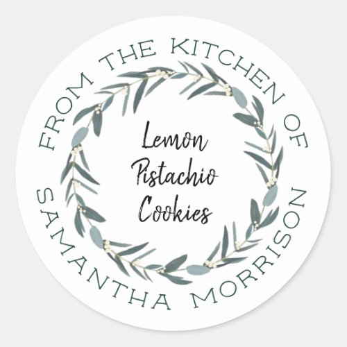 From The Kitchen Of  Modern Eucalyptus Wreath Classic Round Sticker