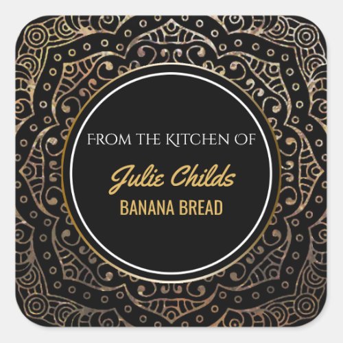 From the Kitchen Of Name Black Gold Boho Mandala Square Sticker