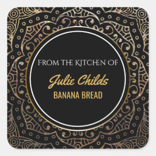 From the Kitchen Of Name Black Gold Boho Mandala Square Sticker