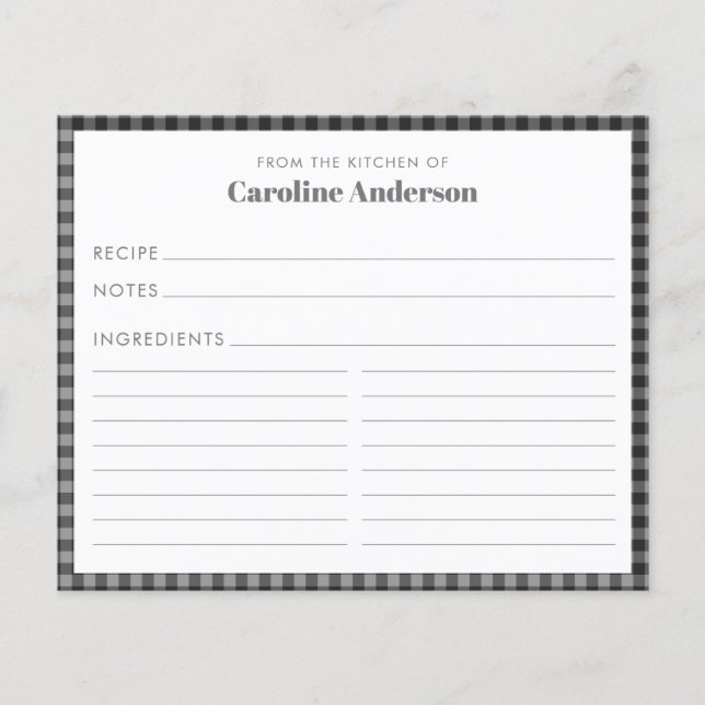 From The Kitchen of Name Black Plaid Recipe Card  (Front)