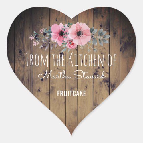From the Kitchen Of Name Rustic Wood Country Chic Heart Sticker