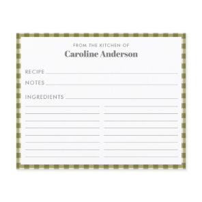 From The Kitchen of Olive Green Plaid Recipe Card