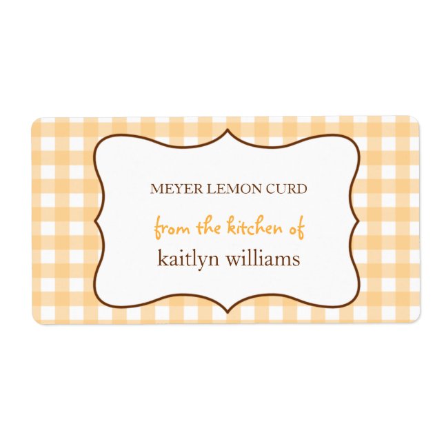 From the kitchen of orange gingham custom label (Front)