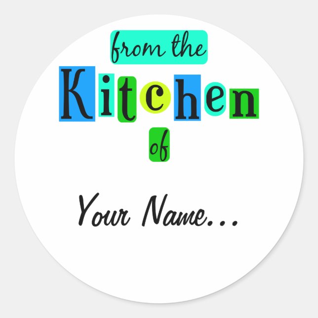 From the Kitchen of Retro Blue Green Stickers (Front)