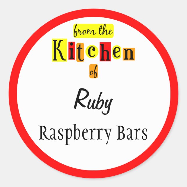 From the Kitchen of Retro Red Editable Stickers (Front)