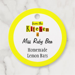 From the Kitchen of Retro Yellow Custom Baking Favor Tags
