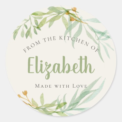 From the Kitchen of Soft Botanical Watercolor Chic Classic Round Sticker