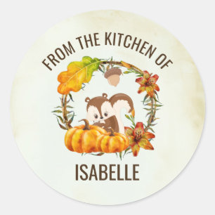 From the Kitchen of Squirrel in Floral Wreath Fall Classic Round Sticker
