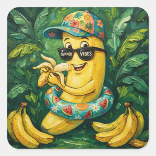 From The Library Of Banana Summer Vibes Square Sticker