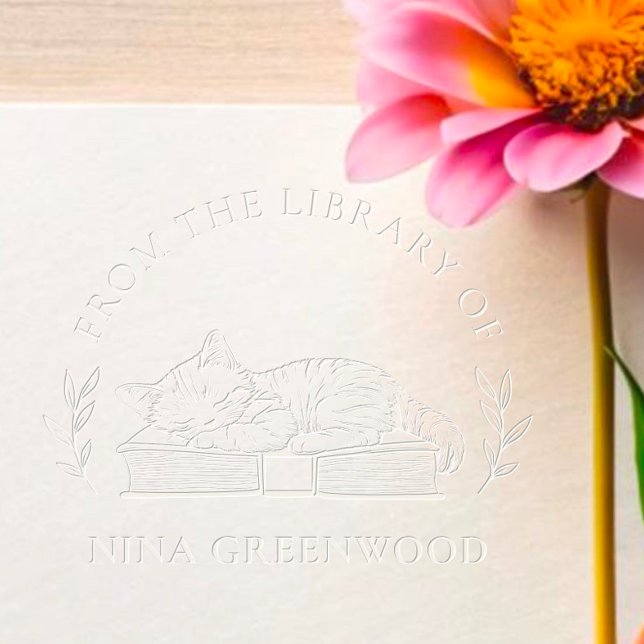 From the Library Of | Cat on Book & Elegant Leaves Embosser (Creator Uploaded)