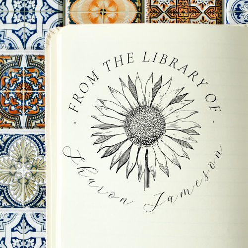 From the Library of Custom Name Vintage Sunflower Self_inking Stamp