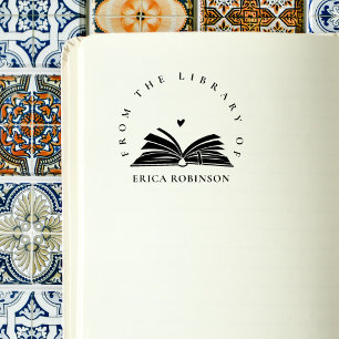 From The Library Of Custom Vintage Book Heart Rubber Stamp