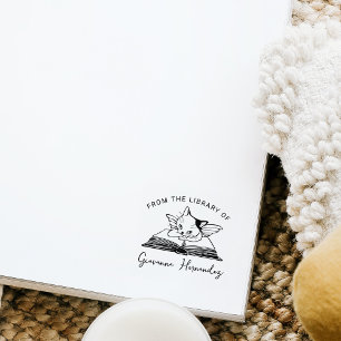 From the Library Of, Cute Angel Cat Book Rubber Stamp
