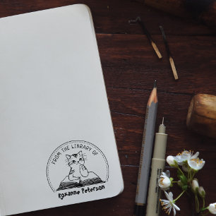 From the Library Of, Cute Cat Book Rubber Stamp