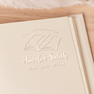 From The Library Of   Cute Heart Bookplate Embosser