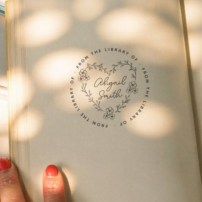 From the Library of Delicate Floral Heart Book Rubber Stamp (Creator Uploaded)