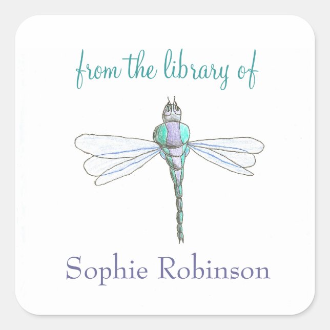 "From the library of" dragonfly custom bookplates (Front)