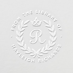 "From The Library Of" Elegant Wreath Monogram Embosser