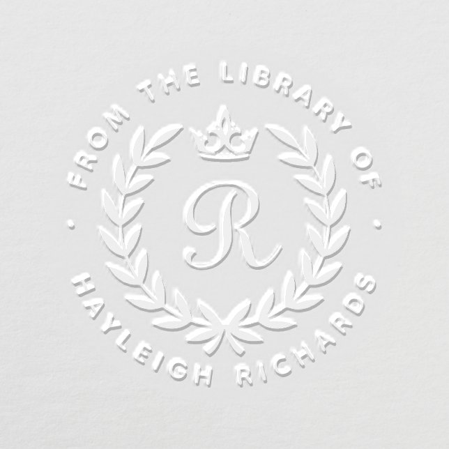 "From The Library Of" Elegant Wreath Monogram Embosser (Design)