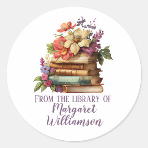 From The Library Of Floral Book Classic Round Sticker