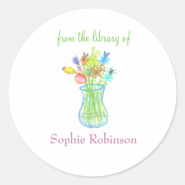 "From the library of" floral bookplate sticker (Front)