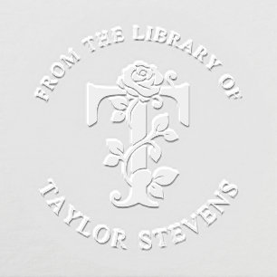 From The Library Of Floral Initial T Embosser