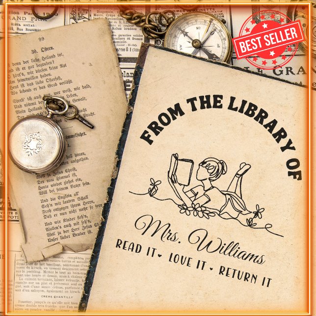 From The Library Of | Flowers Girly Book Teacher Self-inking Stamp (Creator Uploaded)