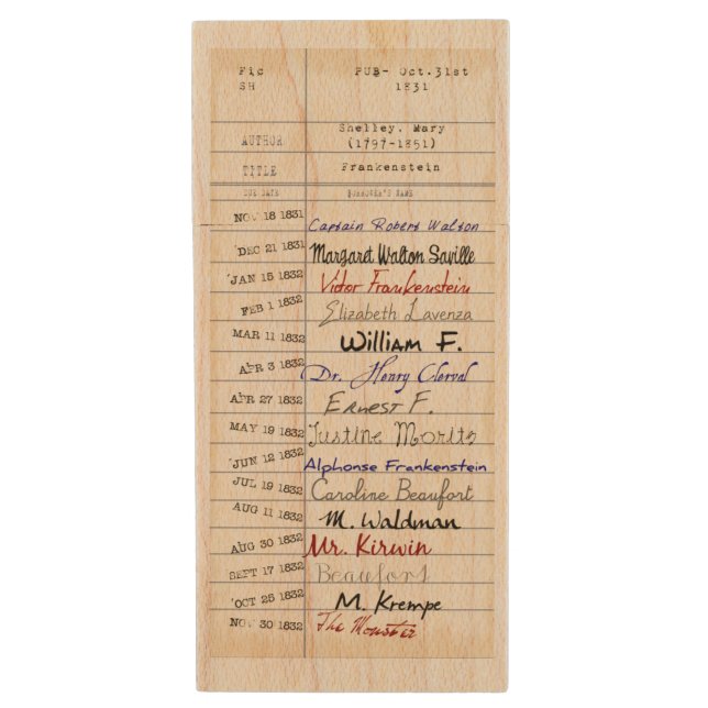 From the Library of Frankenstein Wood USB Flash Drive (Front Vertical)