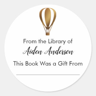 From the Library of Gold Hot Air Balloon Bookplate